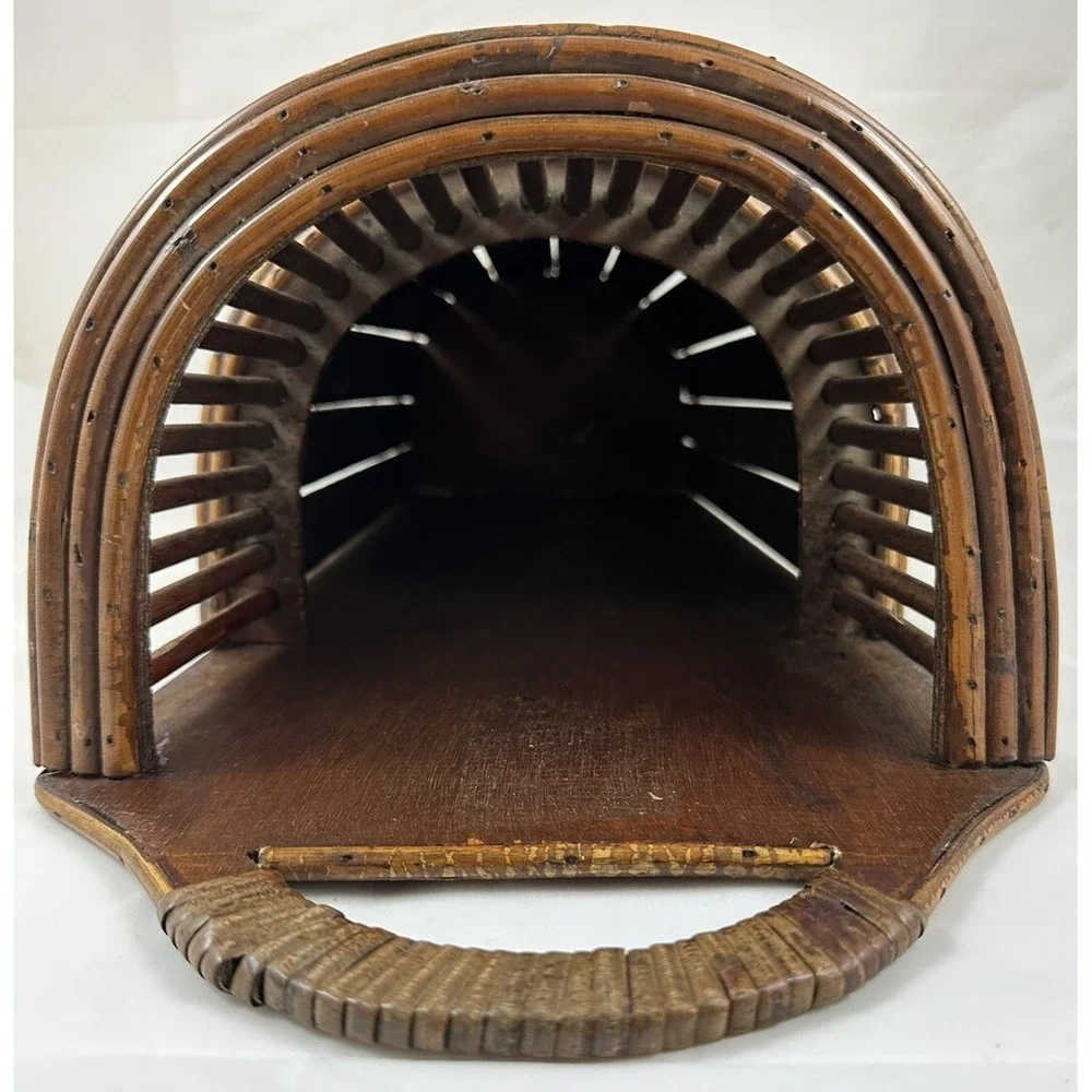 Wooden Split Bamboo-Rattan-Style Slat Basket W/Handle 18